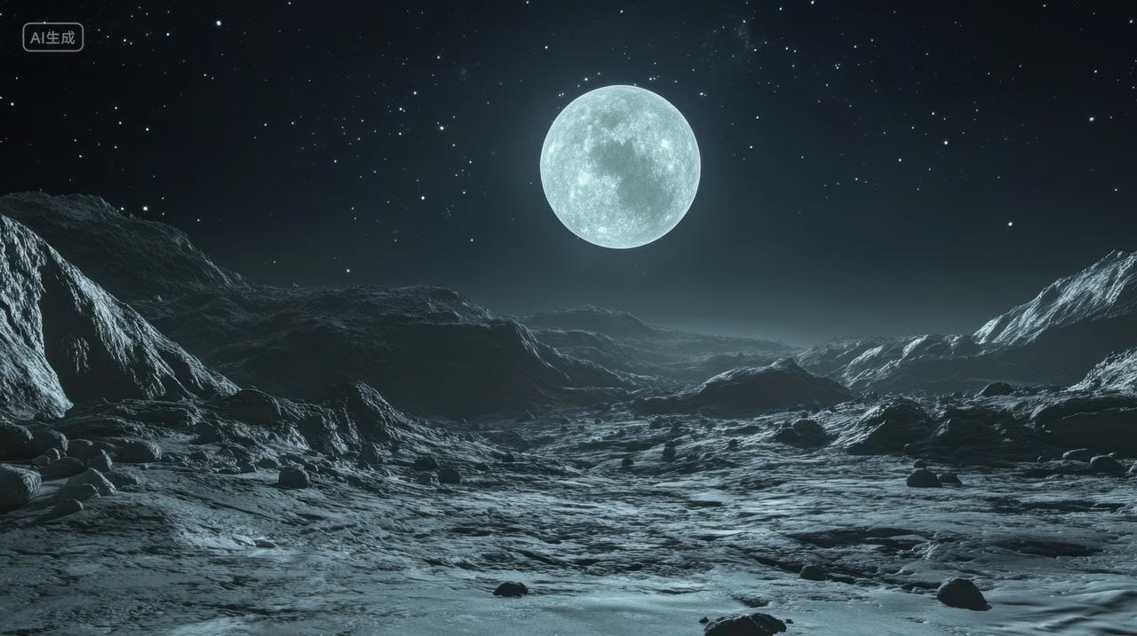 夜景下的荒芜的星球和月球