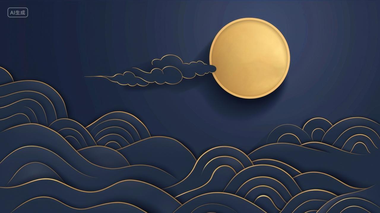 中国风金色月光下的云海