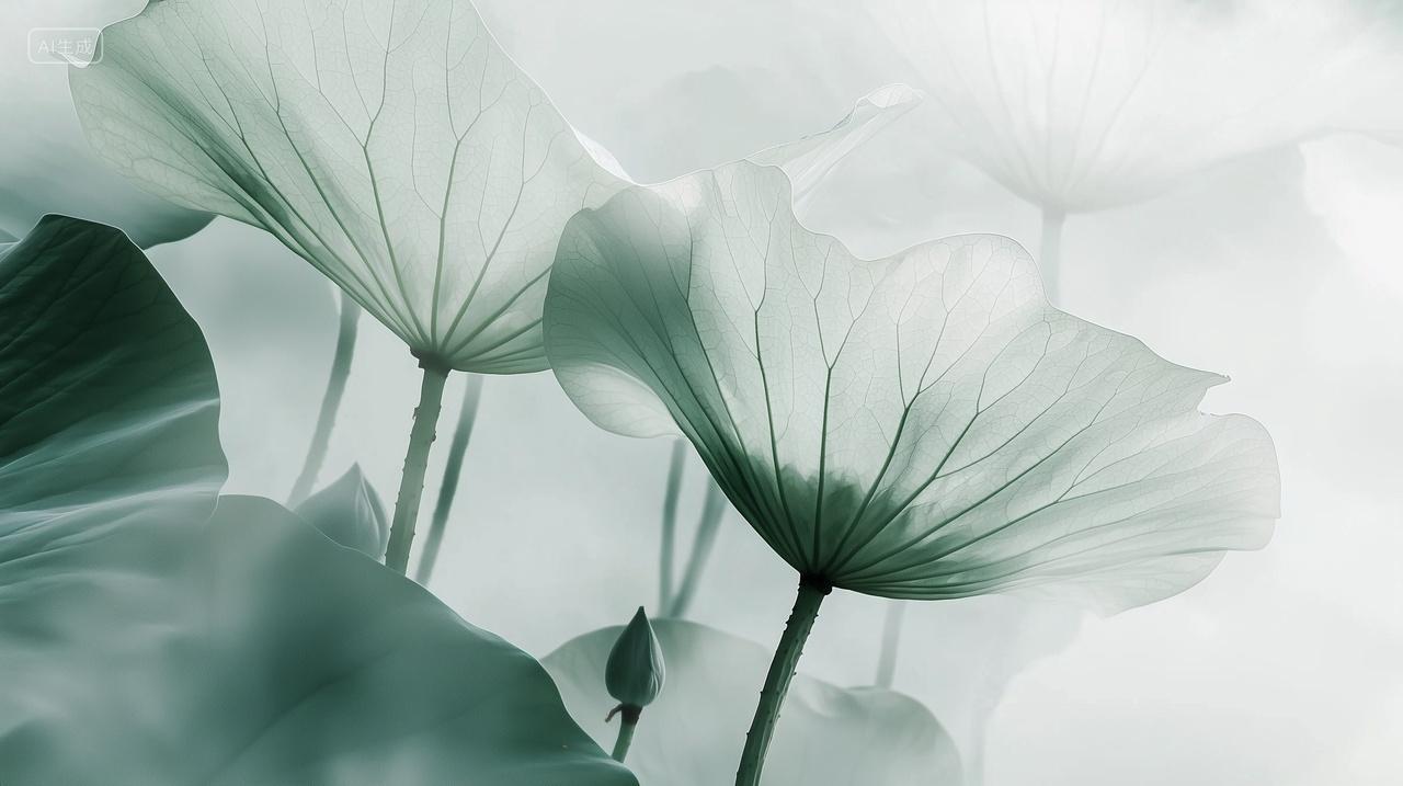 静谧莲花叶与柔和光影X光透视插画