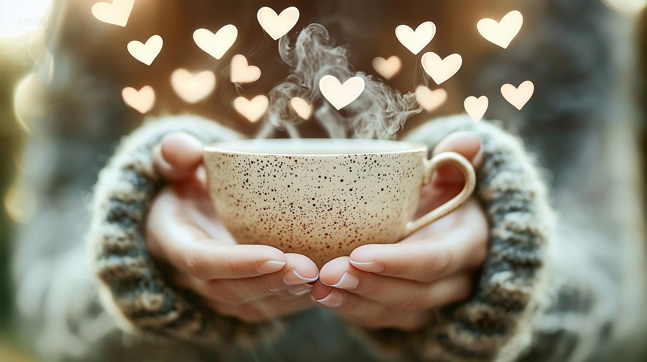 手捧热饮与爱心