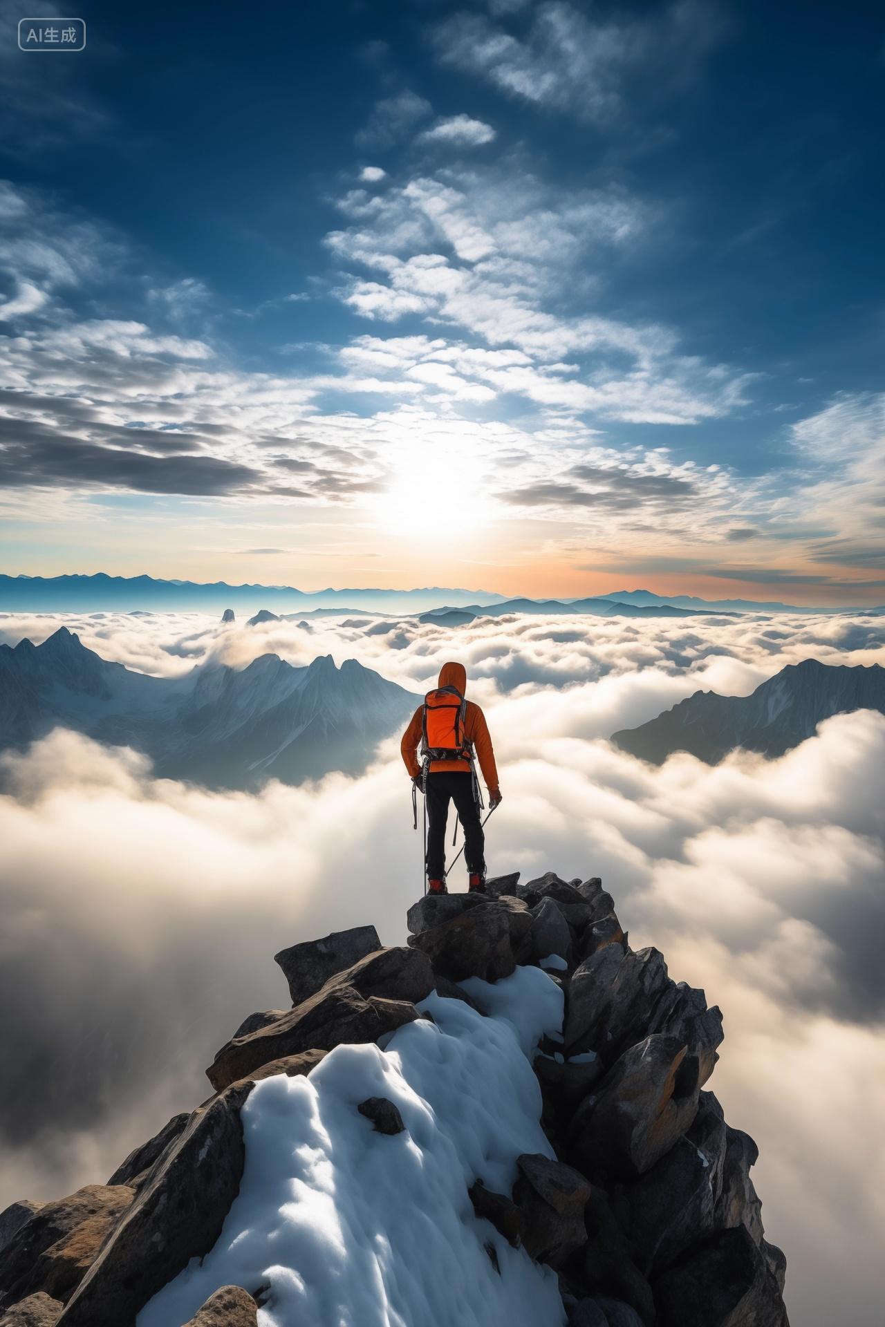 商务团队领导者领巅峰之上的日出