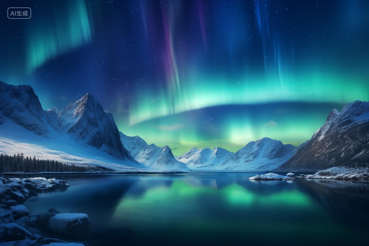 冬季北极极光星空自然风景