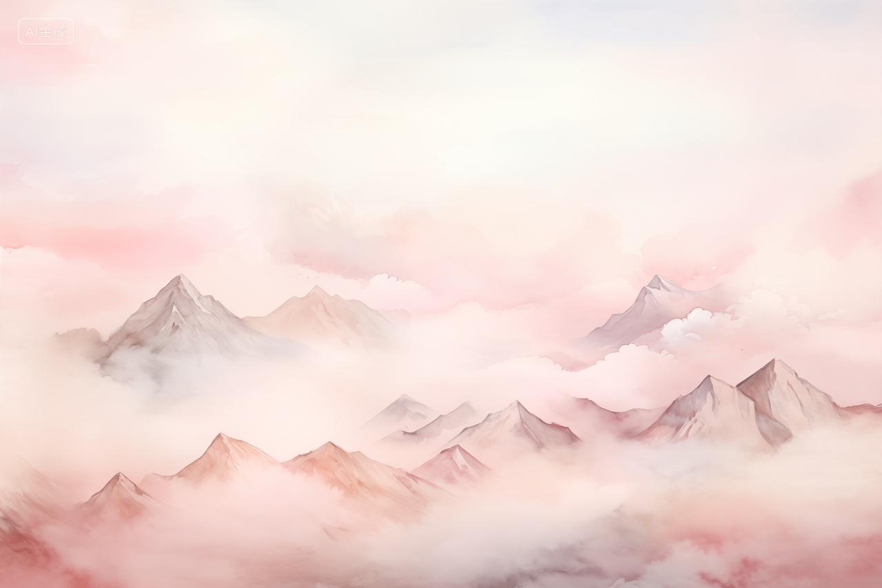 梦幻粉色云海山峰傍晚自然风景壁纸