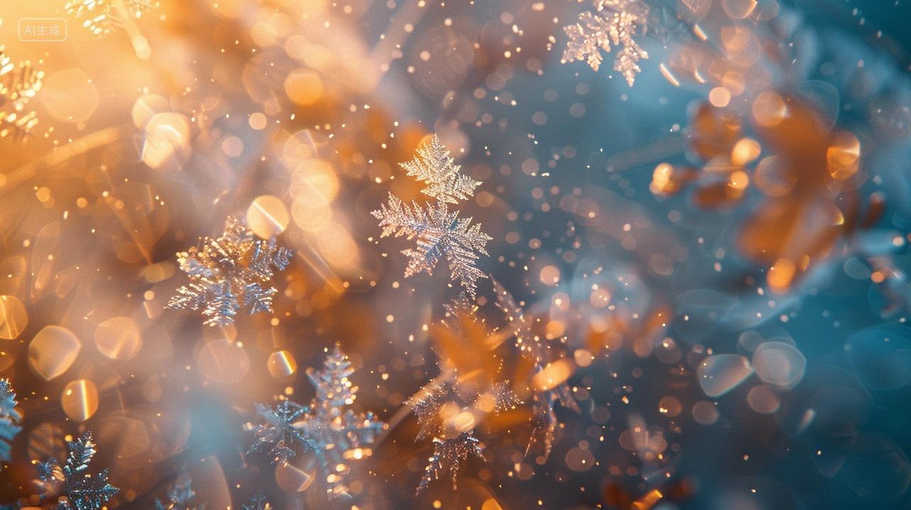 冬季冬天冬雪微距特写晶莹雪花元素立冬小雪大雪冬至背景插画