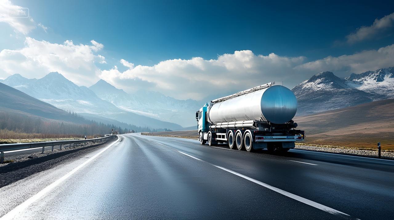 油罐车行驶在高速公路上道路马路物流运输