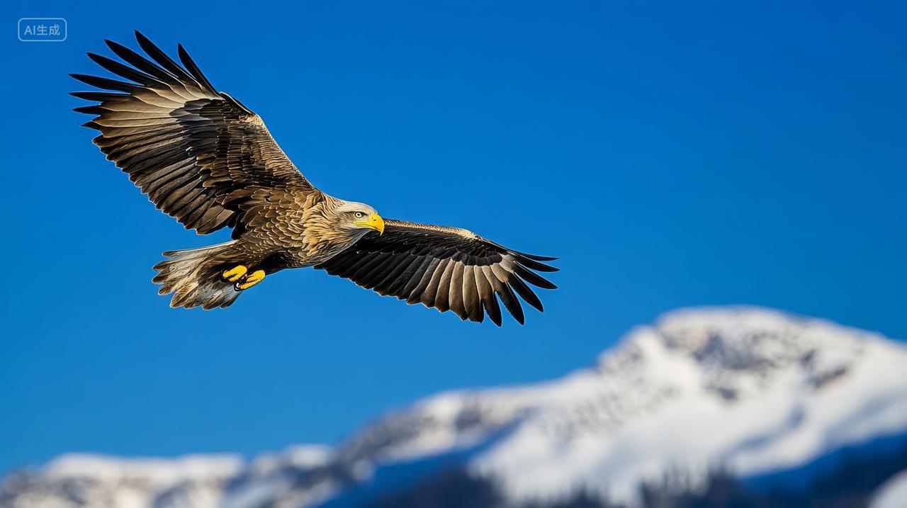动物老鹰翱翔在雪山企业拼搏励志企业文化背景图