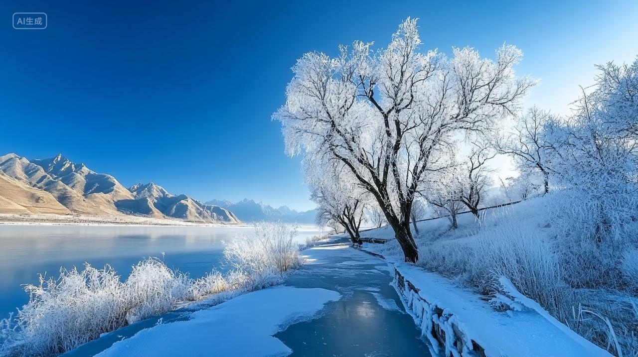 冬天雪岭冰雪风光雪景自然风景实拍摄影背景图