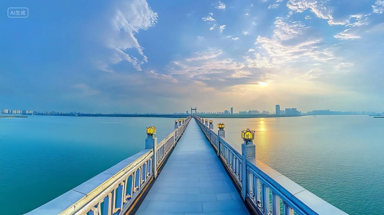 城市风光观海长廊大桥桥梁大海风景景观