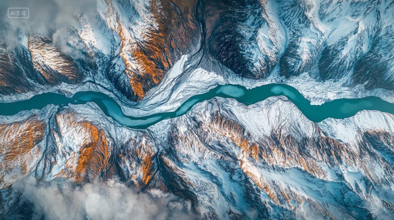 喜马拉雅山脉全景冰川河流冬天雪景风景自然风光大气磅礴背景图电脑壁纸