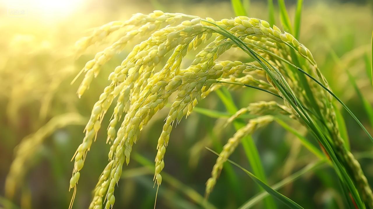 清晨水稻金色稻谷阳光照耀农业稻田雨后田野背景图