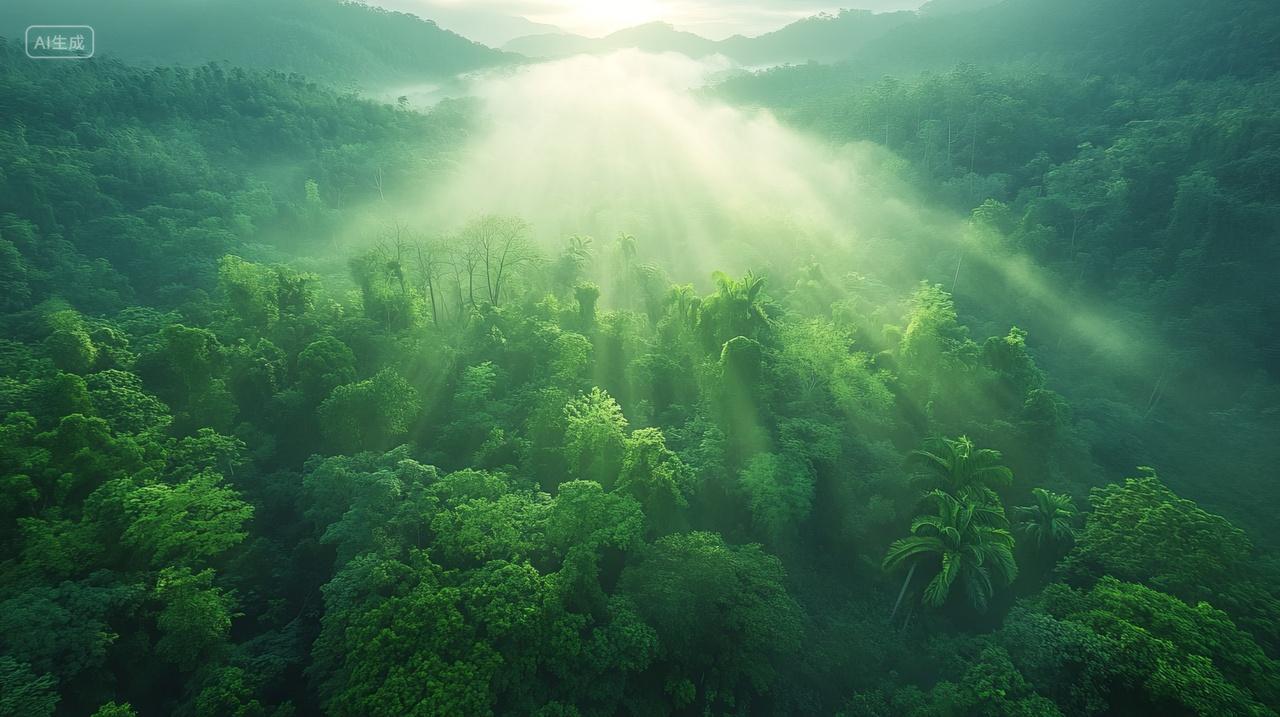 云雾缭绕的山林云海森林清晨树林自然风景电脑壁纸