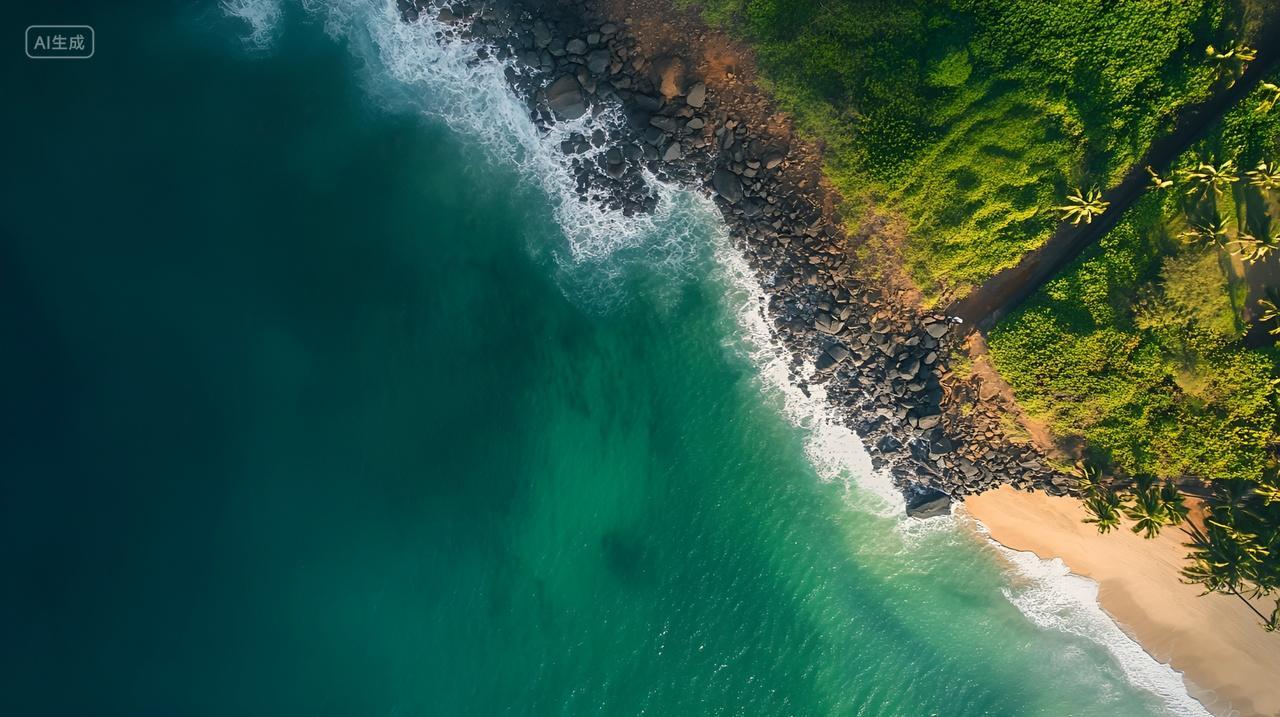 海岛风光海浪拍打岩石礁石大海浪潮浪花海岸