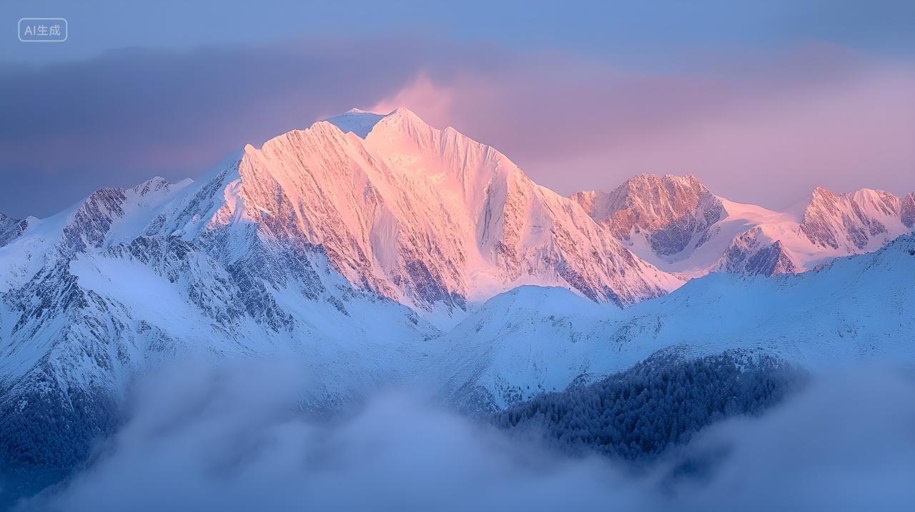 雪山日出晨曦山峰山脉梅里雪山日照金山风景