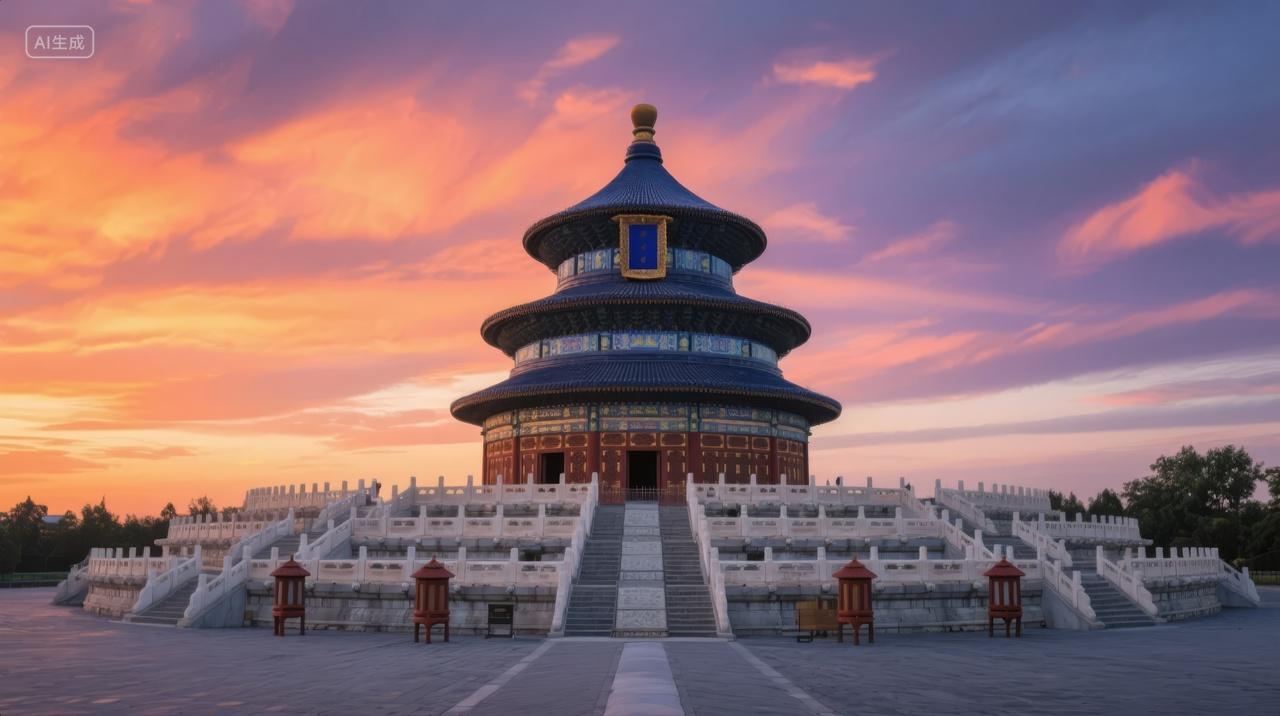 天坛祈年殿日出日落中国风古建筑旅游背景