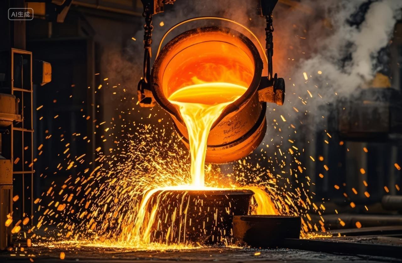 钢铁冶炼厂高温熔炉铸造工业生产背景图