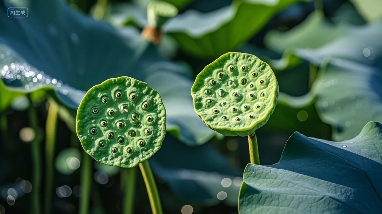 立夏节气莲蓬荷花池塘露珠自然生态背景