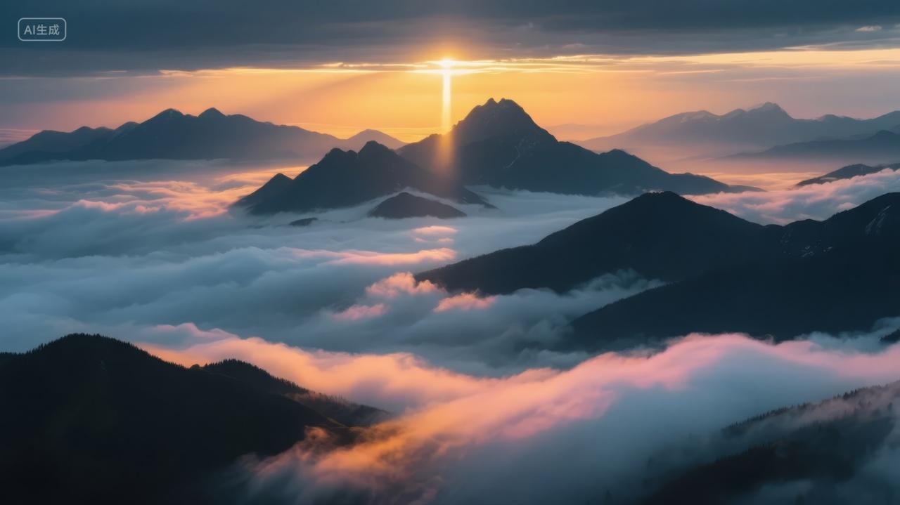 日出云海山峰阳光穿透希望励志风景背景