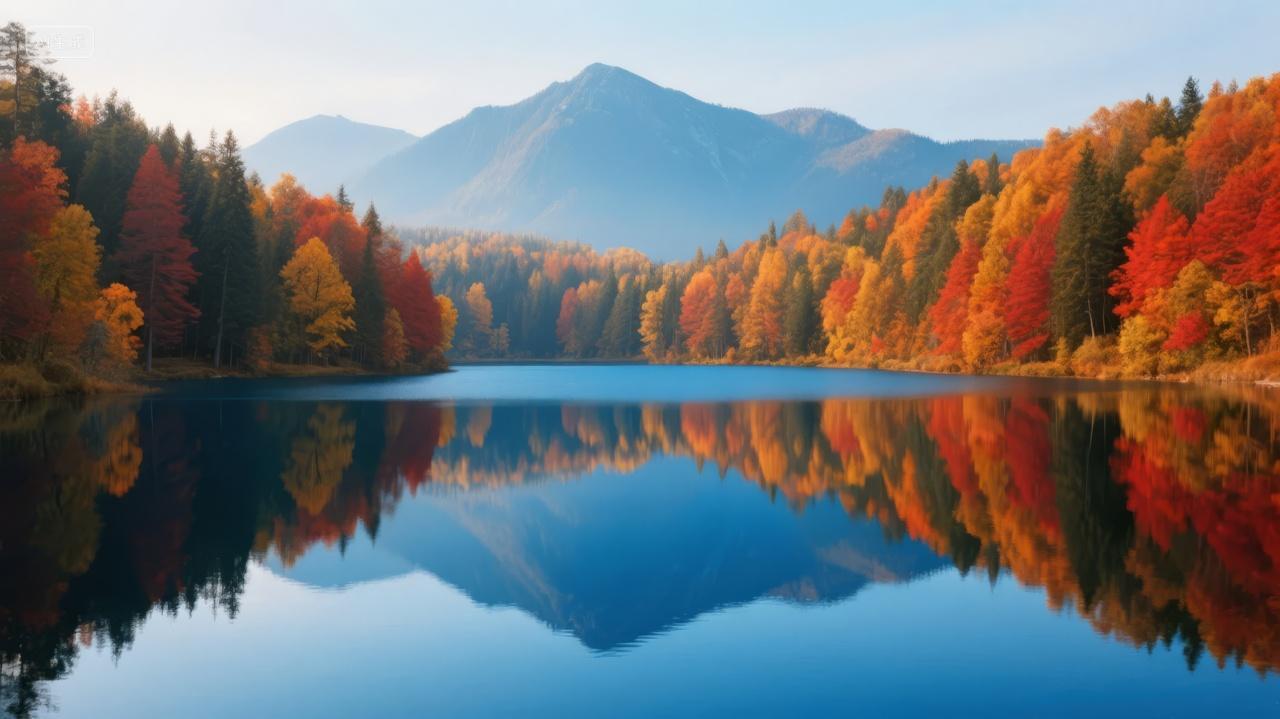 秋季喀纳斯湖泊森林倒影自然风光旅游背景
