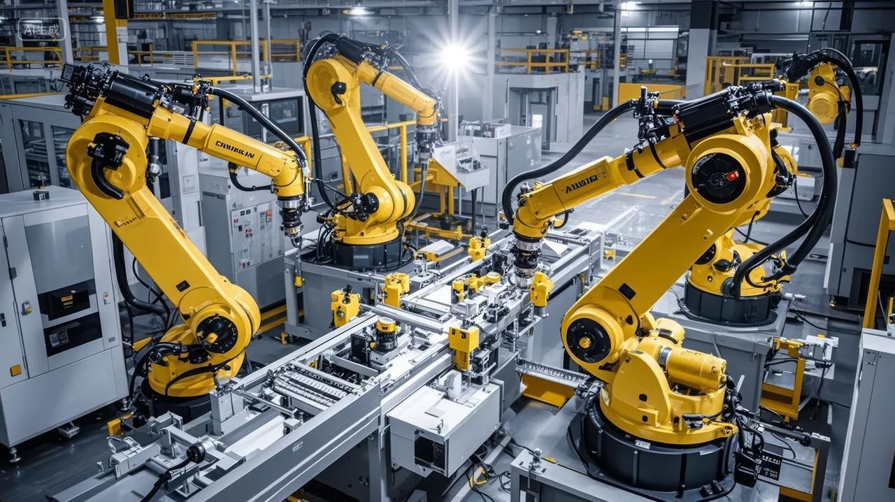 工业4.0机器人手臂智能制造工厂自动化背景