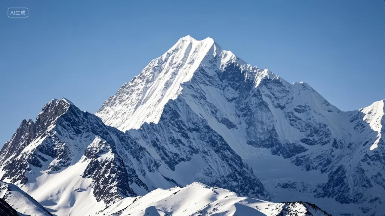 冬季雪山险峻山峰登山探险自然风光背景图