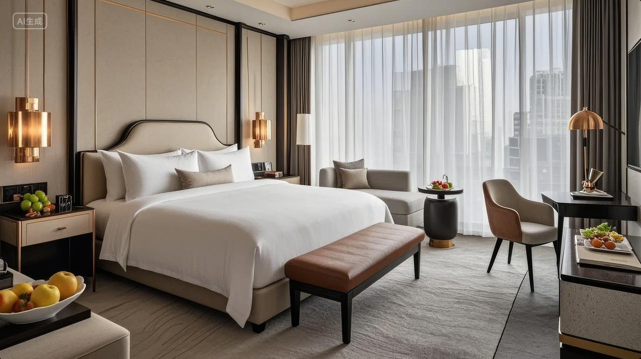 酒店客房卧室大床舒适豪华商务出差背景