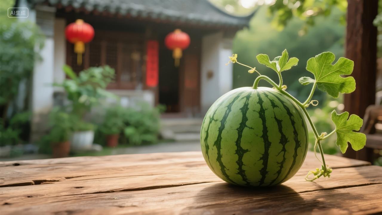 立夏夏至中式庭院西瓜纳凉休闲生活背景