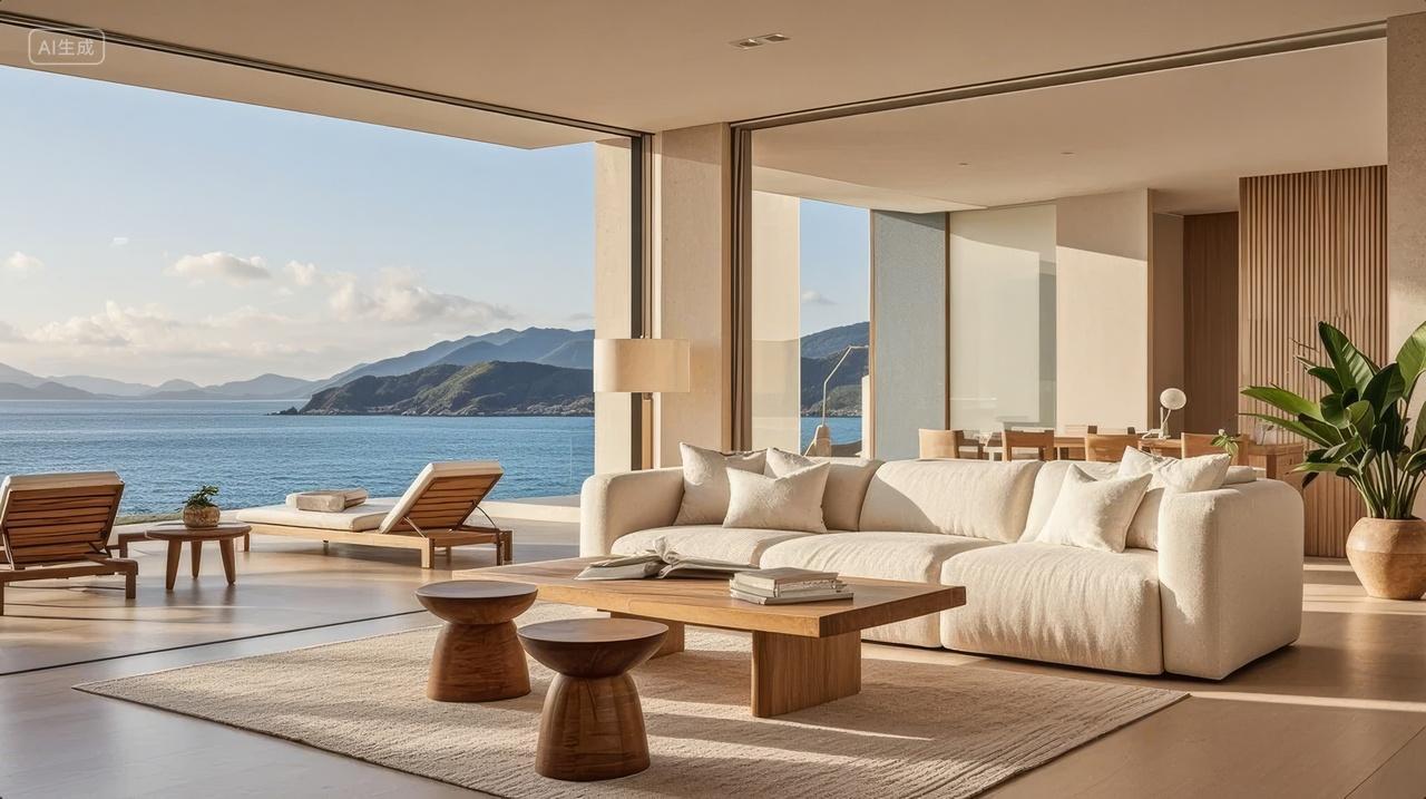 豪华海景客厅室内设计度假别墅家居背景