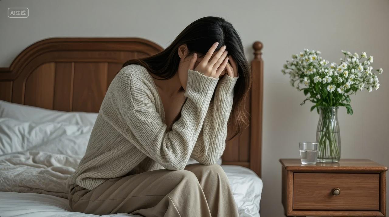 妇女节女性卧室焦虑抑郁心理健康背景图