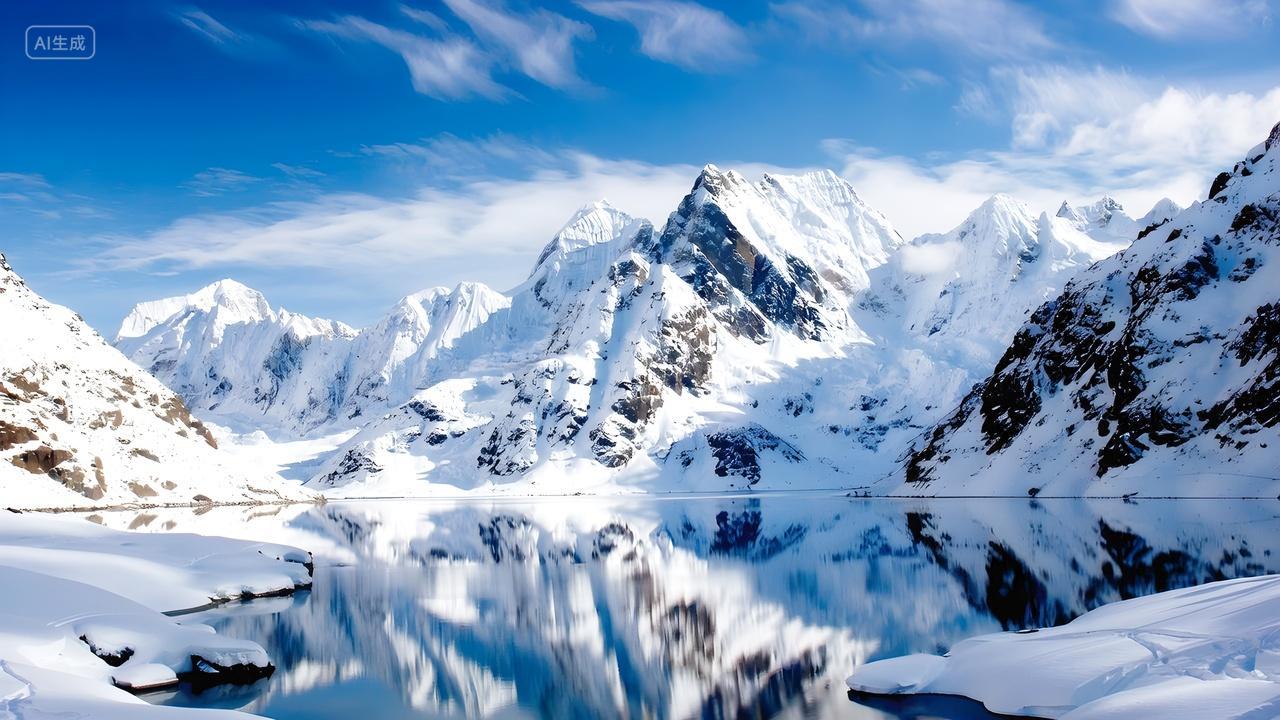 网红打卡点冰川河流雪山唯美大气山水自然背景图广告海报摄影照片电脑壁纸