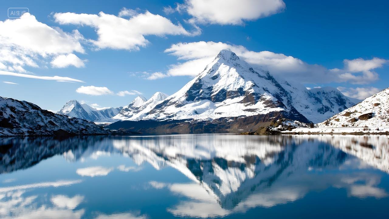 雪山湖泊倒影神奇大气唯美的大自然风景背景图广告海报电脑壁纸山水画
