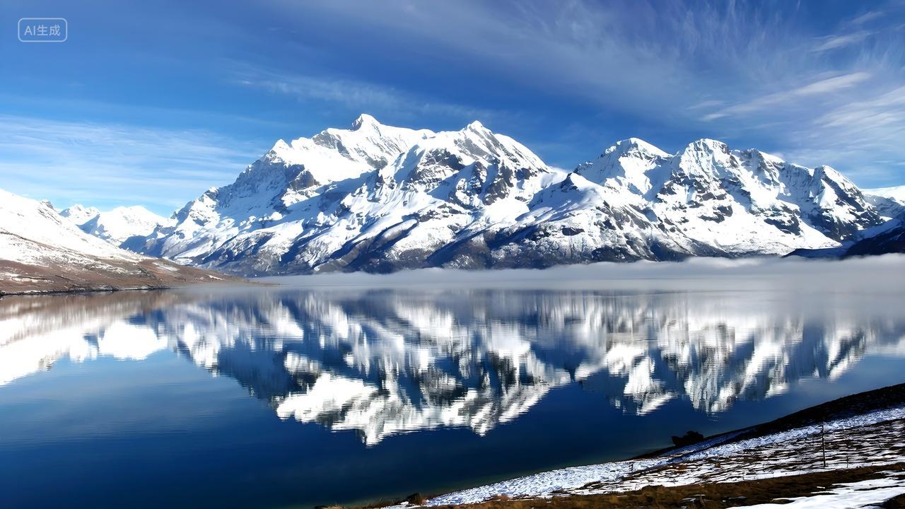 山水雪山冰川倒影神奇大气唯美的大自然摄影照片电脑壁纸背景图