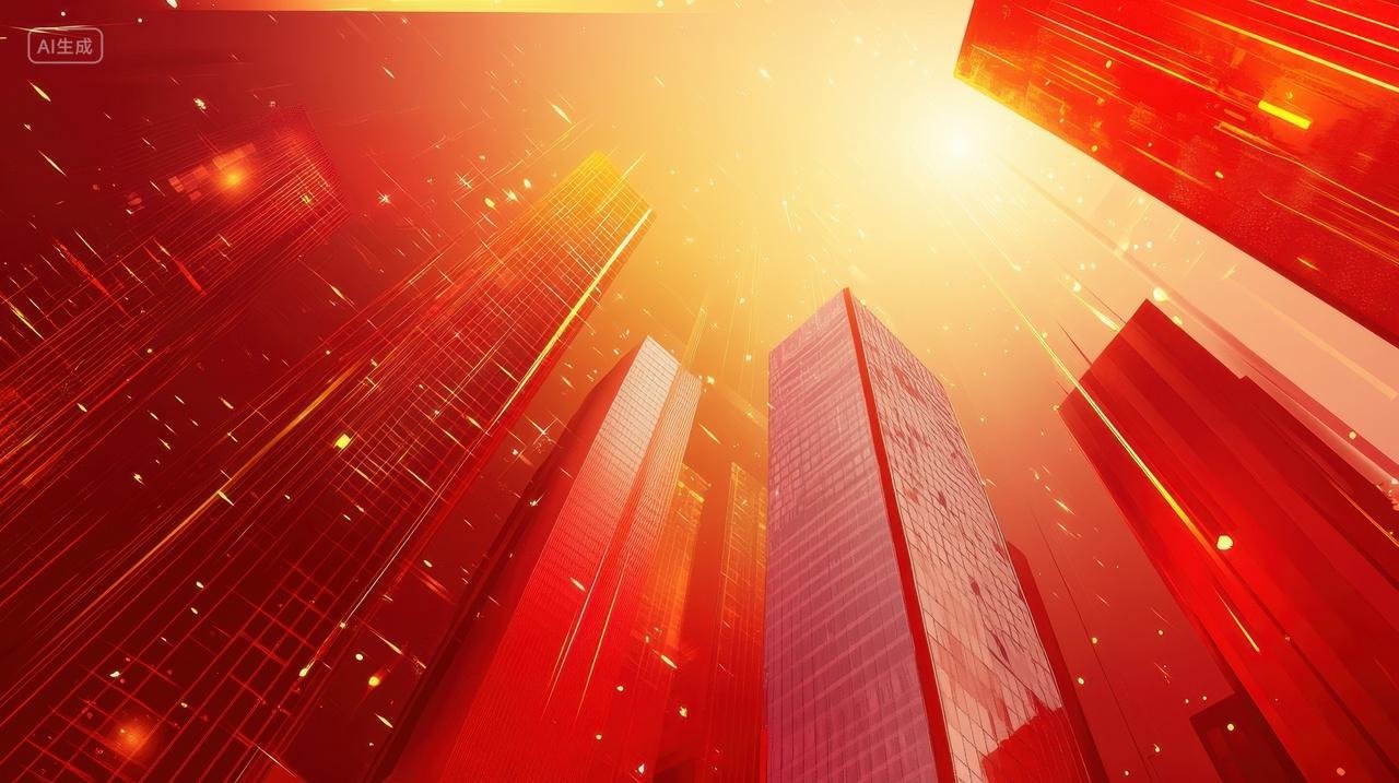 仰拍视角下的红色城市建筑