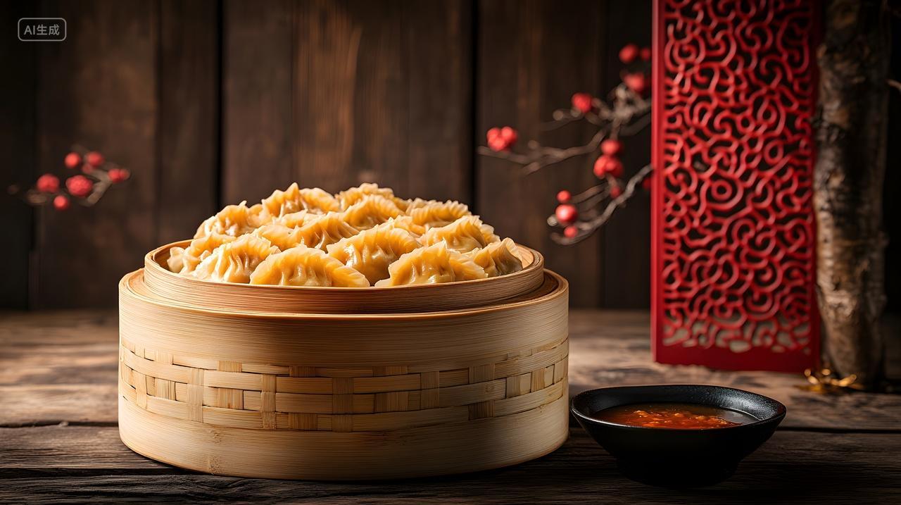 冬至竹蒸笼热气饺子中式节日氛围美食