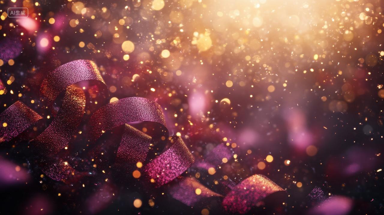 闪耀的金色光芒与紫色丝带