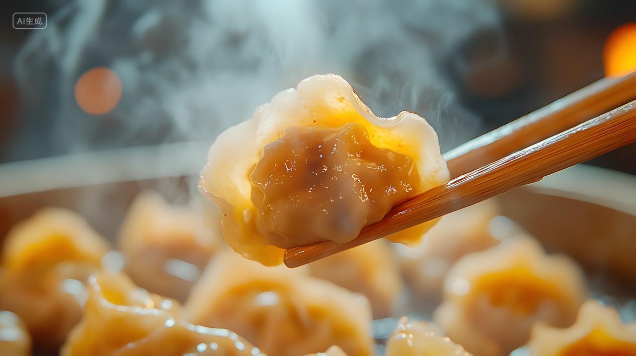 冬至热气腾腾的蒸饺美食特写新年