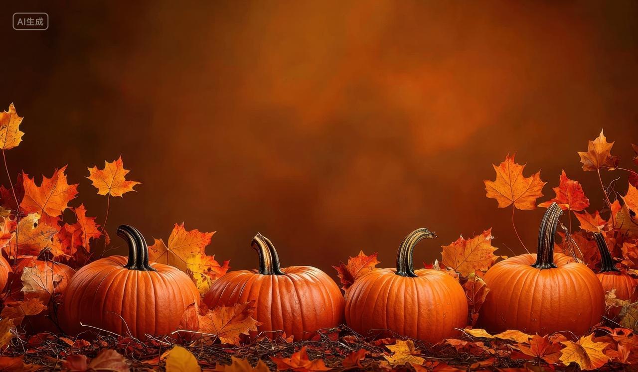 感恩节南瓜与秋叶背景