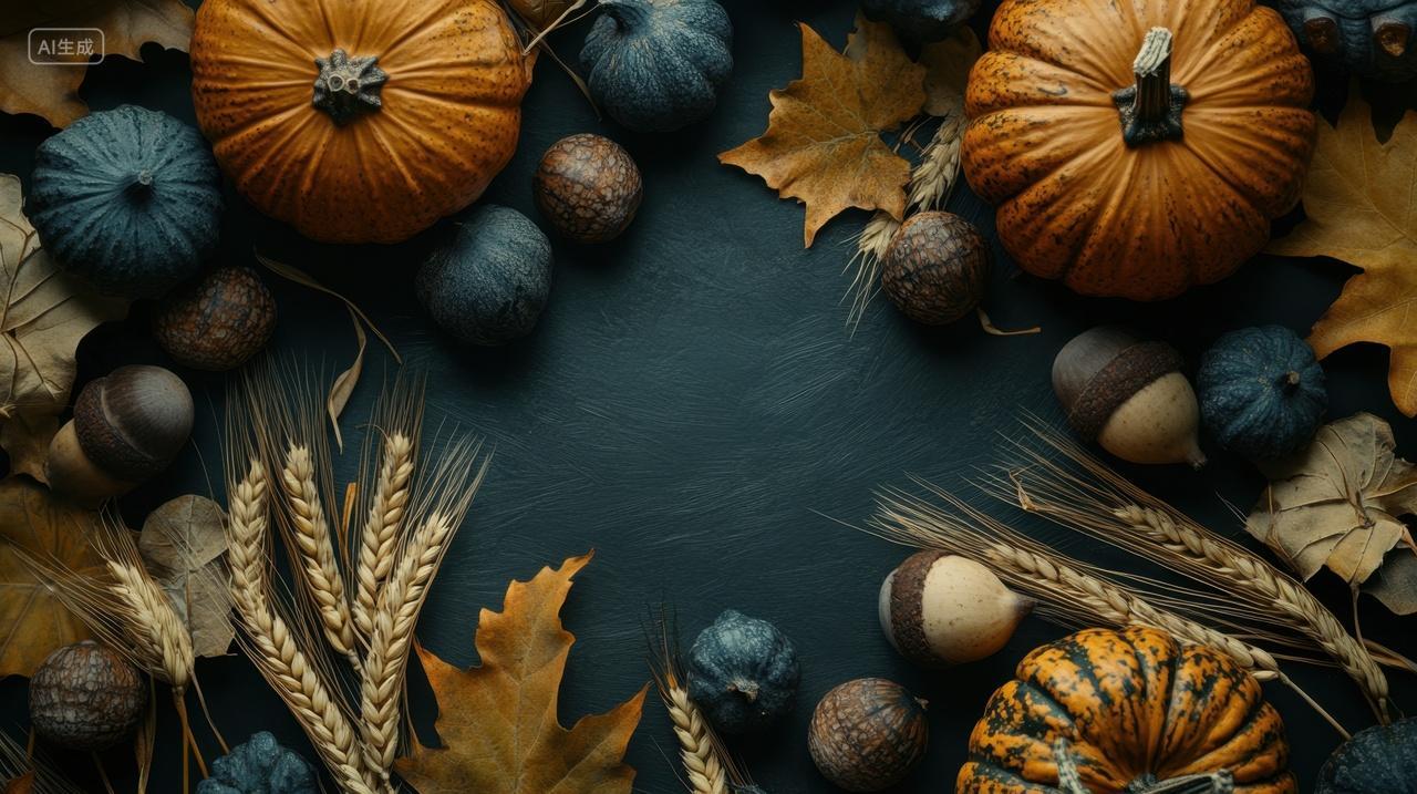 金色麦穗与南瓜的静物
