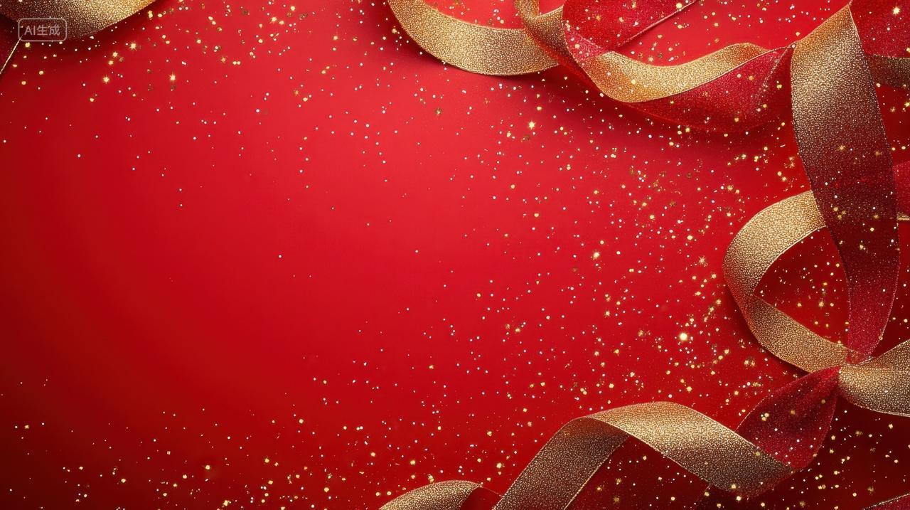 金色丝带红底背景
