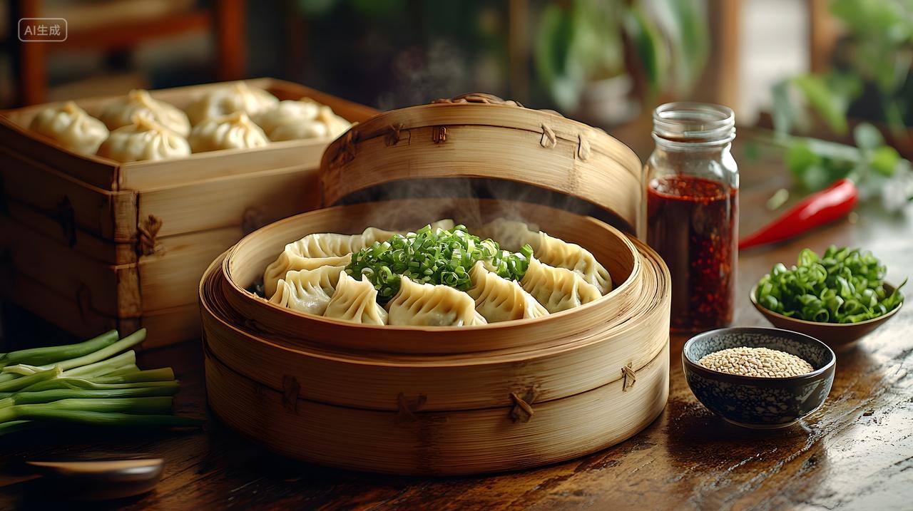 冬至节气竹蒸笼手工饺子鲜香配料
