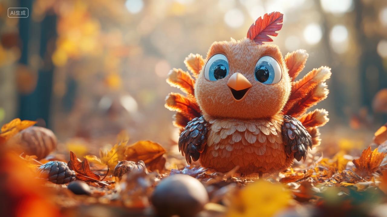 动物3D卡通里的感恩节火鸡