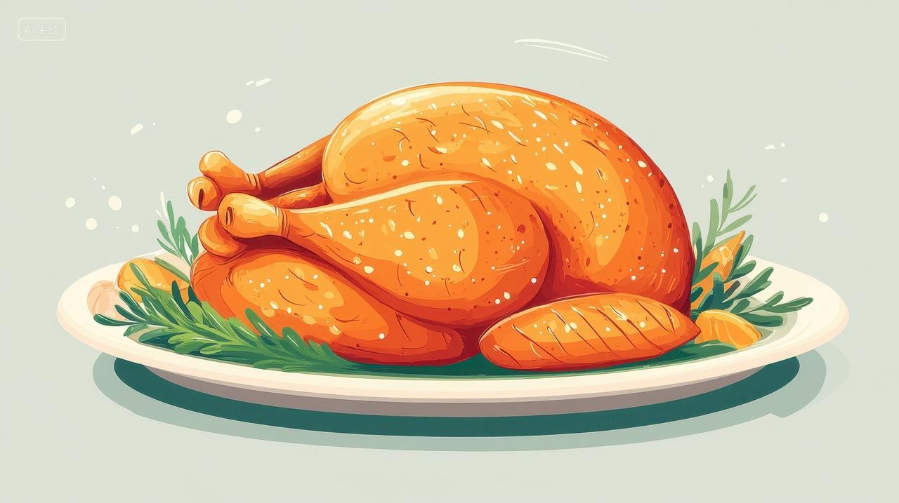 感恩节美味烤火鸡插画