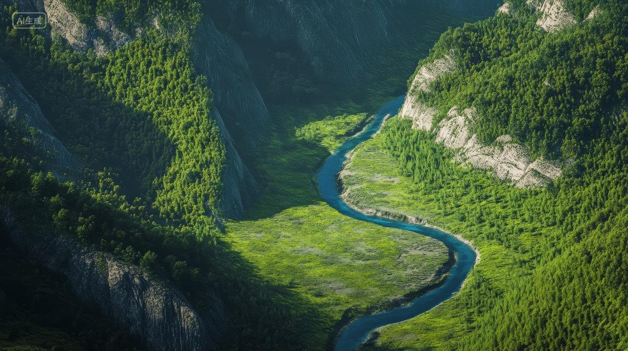 青山绿水峡谷河流山谷山峰森林树林自然风景