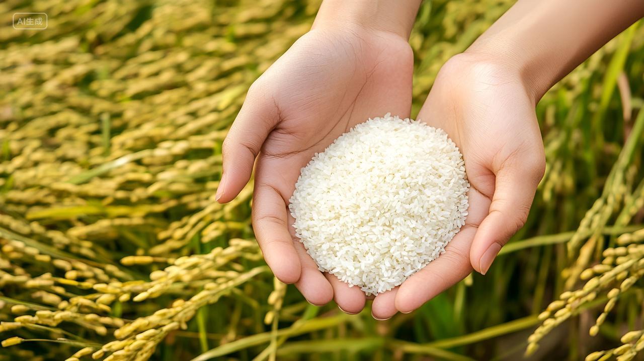 双手捧起大米丰收喜悦爱护粮食拒绝浪费温饱