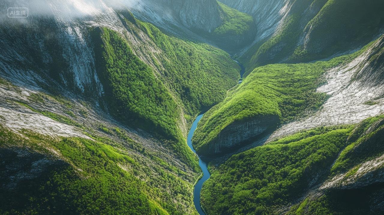 青山绿水山谷峡谷河流山峰森林树林自然风景
