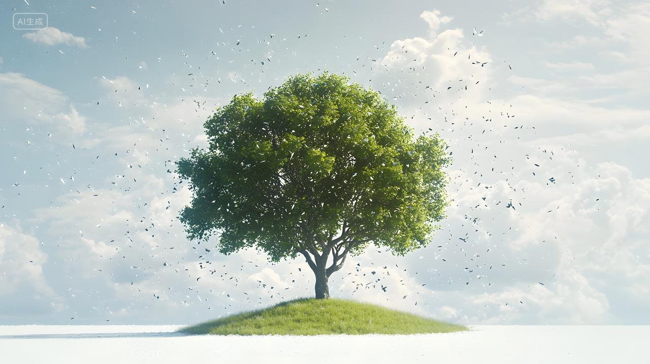 孤树被漂浮碎片包围