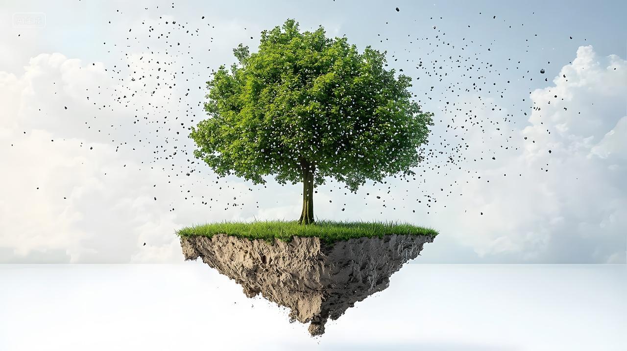 超现实景观之上漂浮树