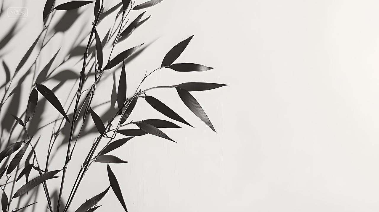 优雅竹叶在墙上投下阴影