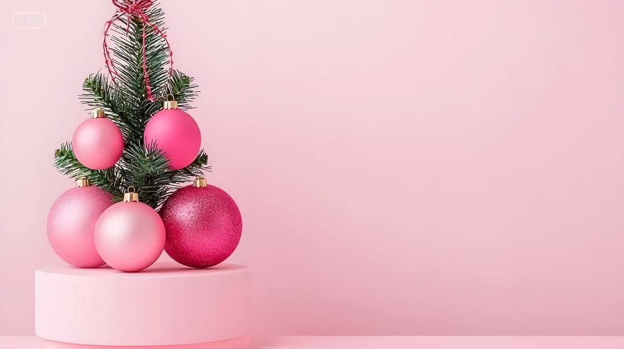 节日粉色主题微型圣诞树