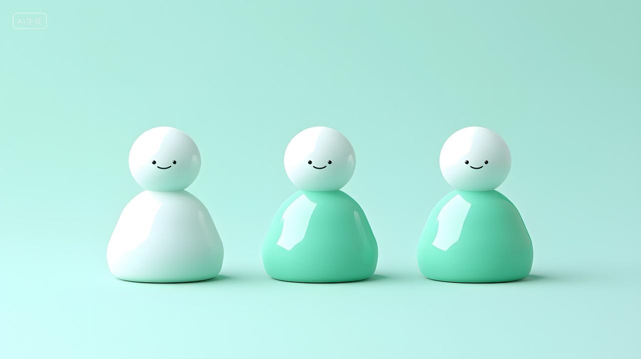 柔和背景中三个可爱小雕像