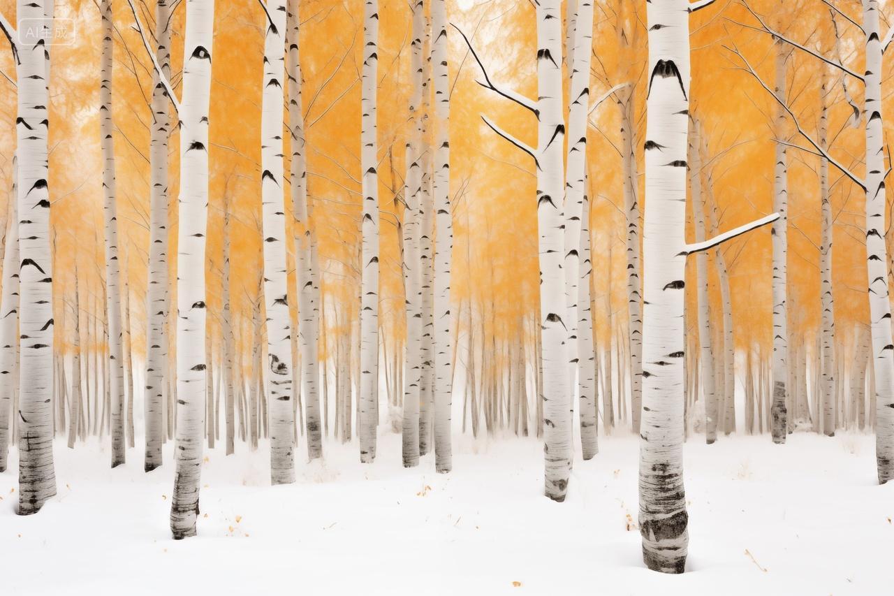 雪地里的白桦树冬季自然风光